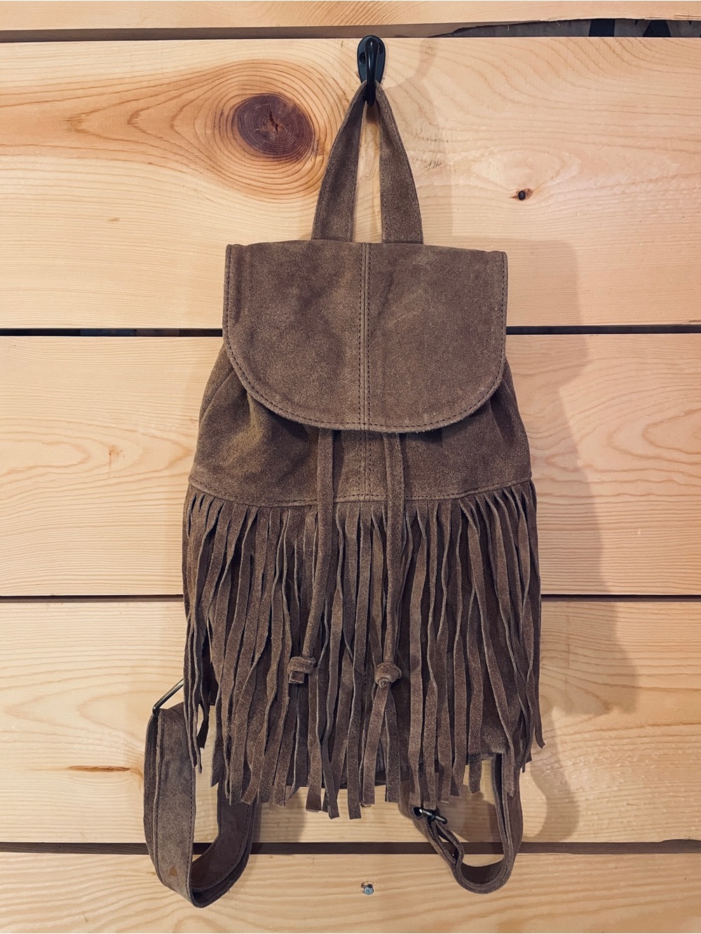 Max New York Brown Suede Leather Fringe Backpack Boho Western - Picture 9 of 11